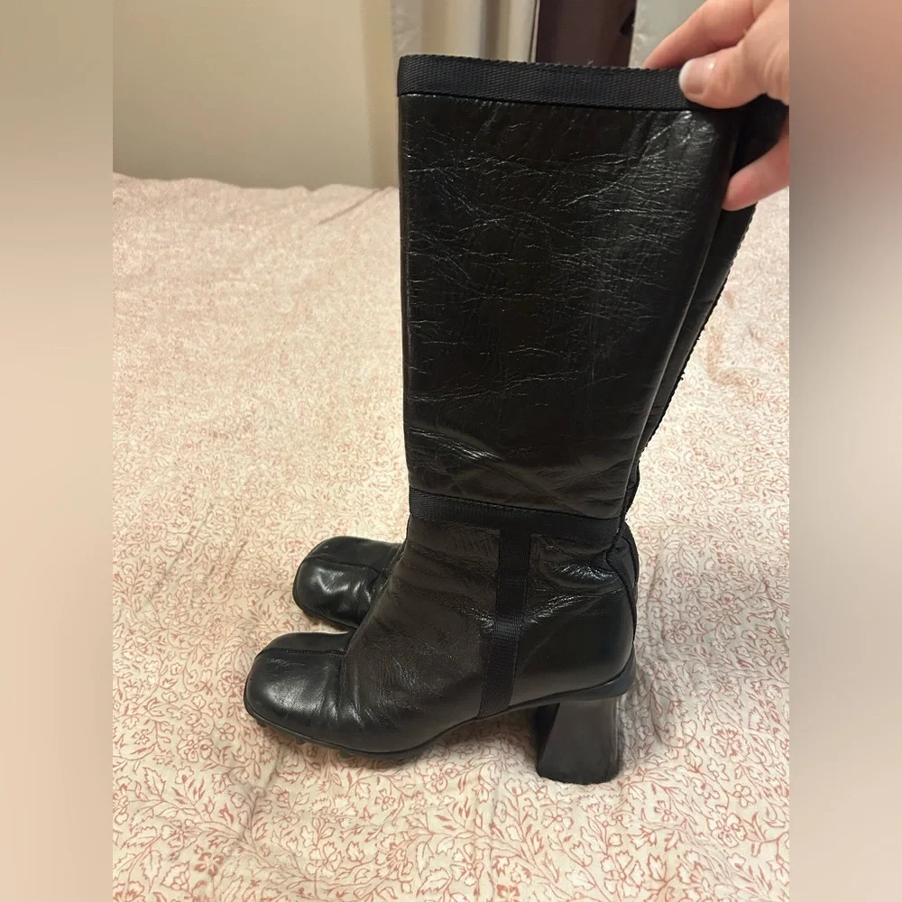 Vintage Miu Miu Black Heeled Leather Boots - Picture 1 of 10